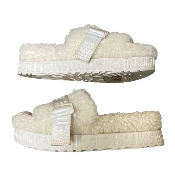 Ugg Fluffita slide on off-white Sherpa sheepskin slippers womens 9 lug sole - Picture 4 of 8